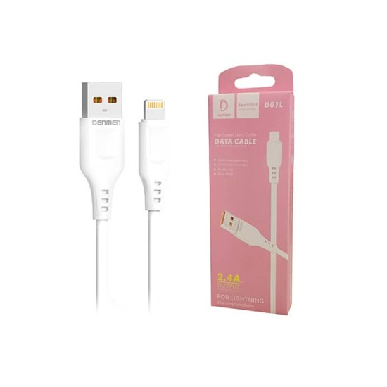 CABO DE DADOS DE CARREGAMENTO RÁPIDO DENMEN D01L PARA IPHONE 2.4A BRANCO